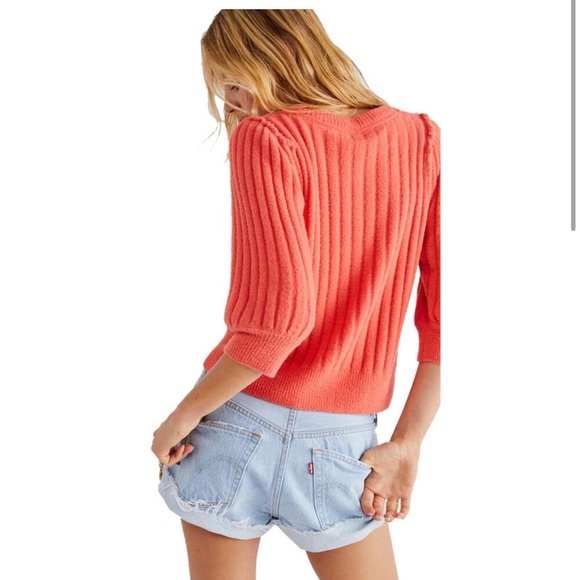Free People Sloane ribbed cardigan in coral - Picture 2 of 9